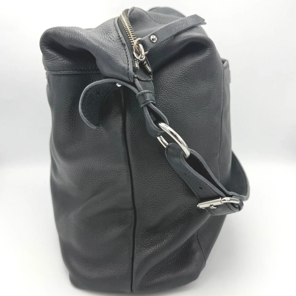 Isaac Mizrahi Hobo Bag Womens Large Black Pebbled Leather Tassel Shoulder Bag